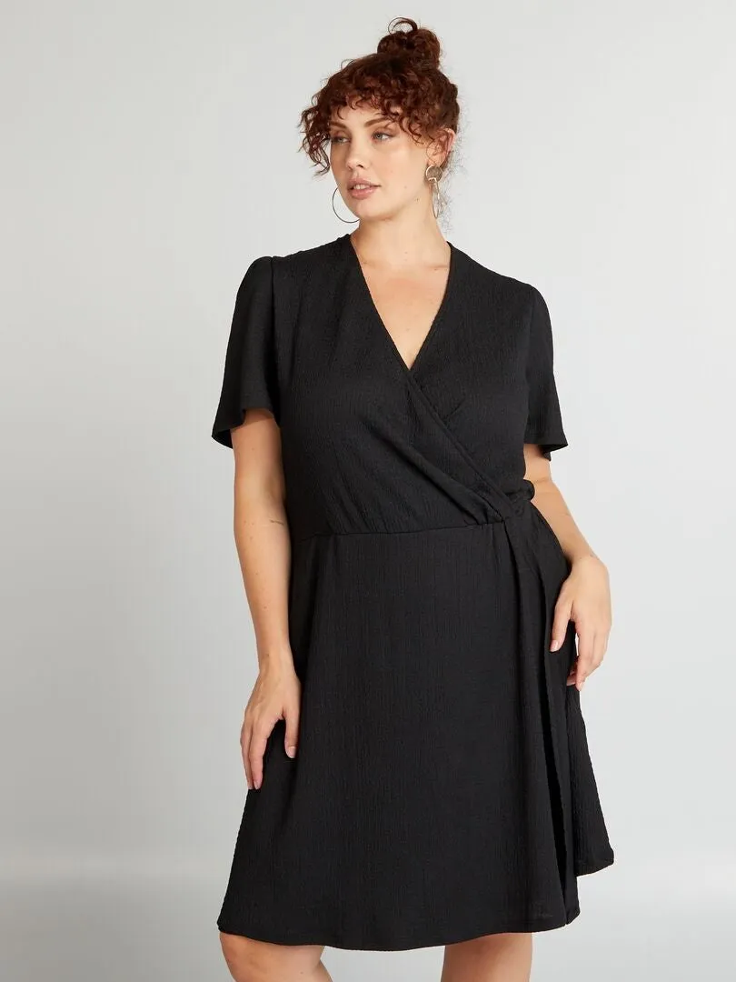 VESTIDO CRUZADO DE CREPé ESTAMPADO  NEGRO