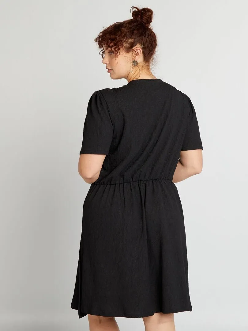 VESTIDO CRUZADO DE CREPé ESTAMPADO  NEGRO