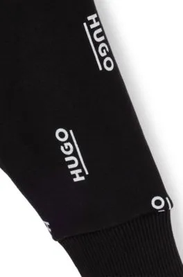 Vestido de forro polar con capucha para niñas con estampado de logos verticales