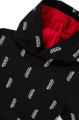 Vestido de forro polar con capucha para niñas con estampado de logos verticales