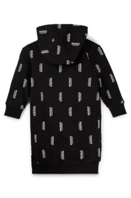 Vestido de forro polar con capucha para niñas con estampado de logos verticales