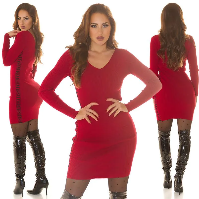Vestido de punto ajustado en Rojo 