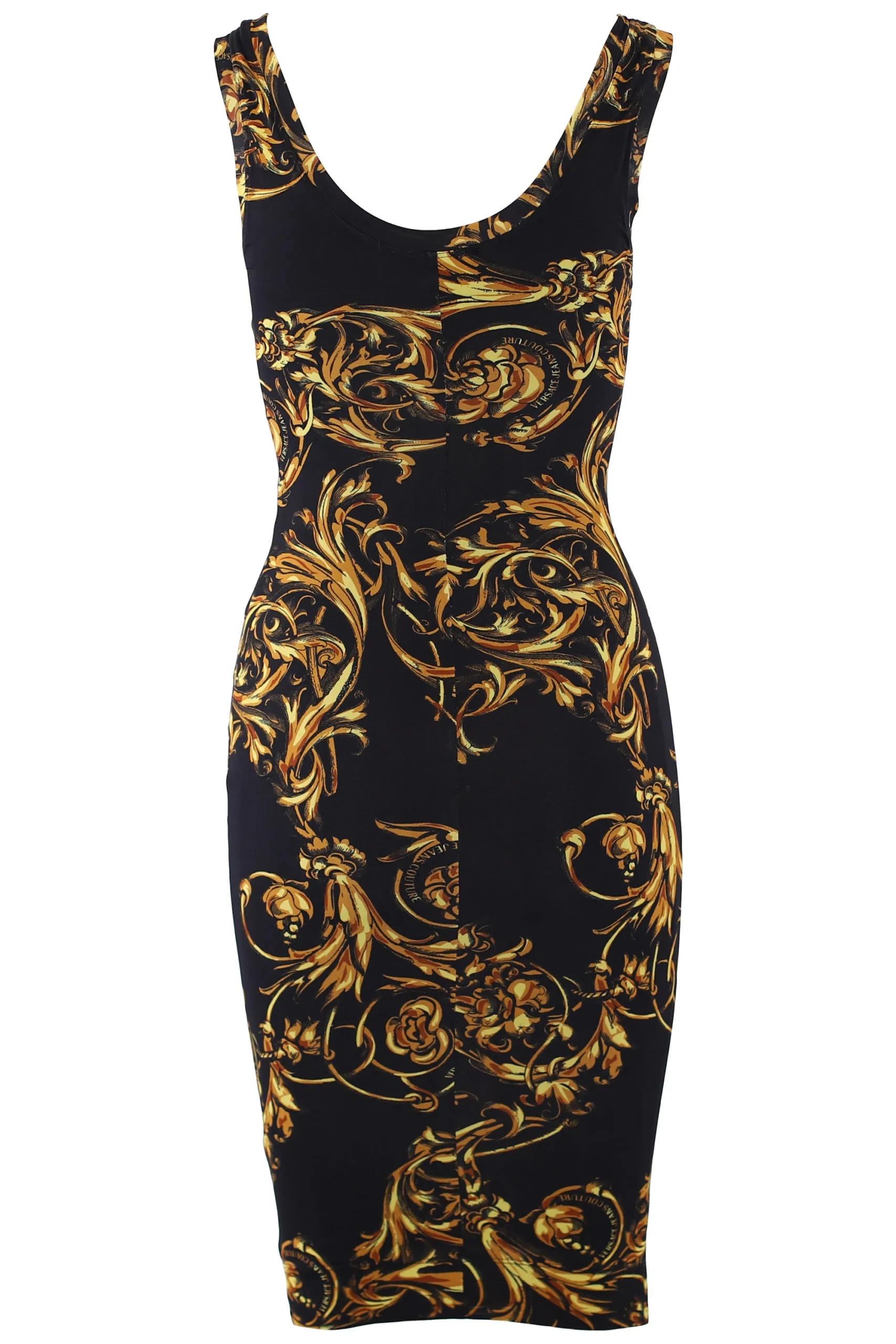 Vestido elástico negro con estampado barroco