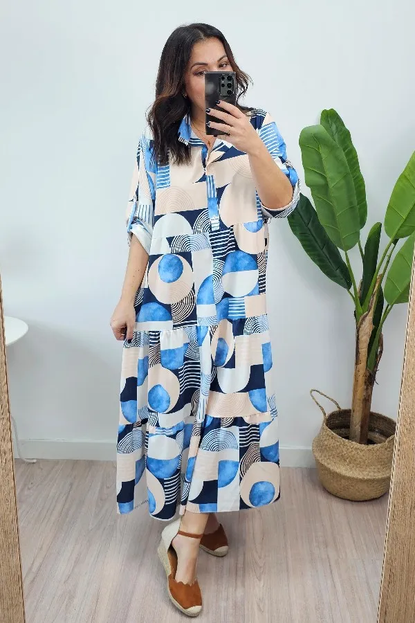 Vestido Largo Geometric Marino