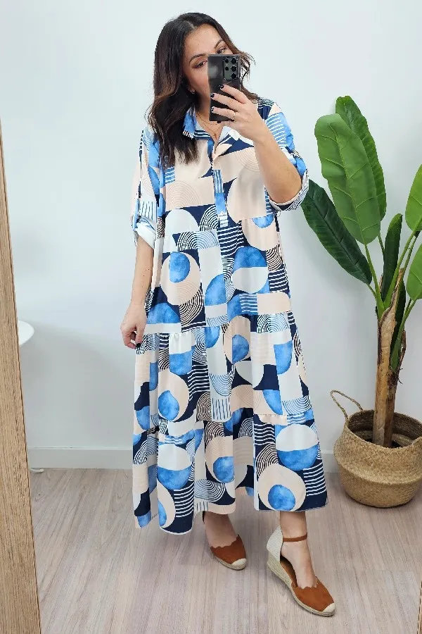 Vestido Largo Geometric Marino