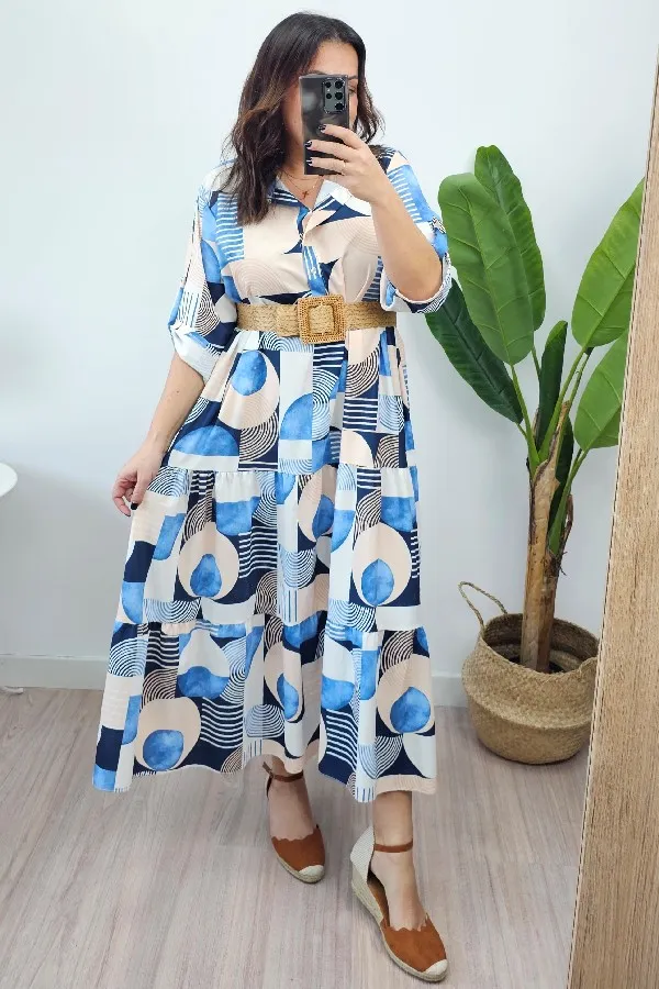 Vestido Largo Geometric Marino
