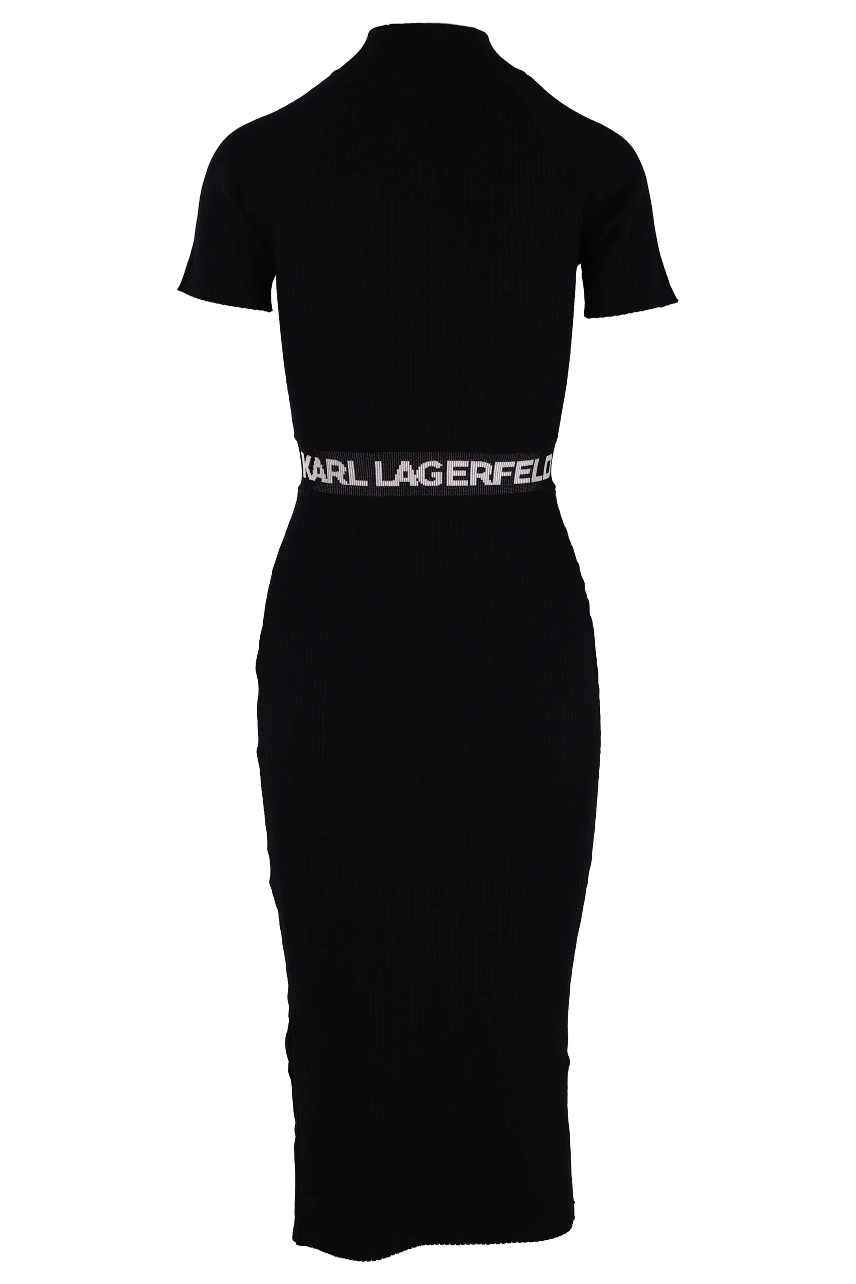 Vestido negro midi con logo en cintura