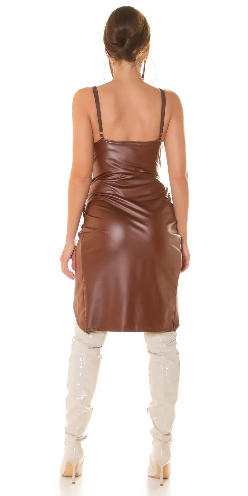 Vestido polipiel cruzado marrón