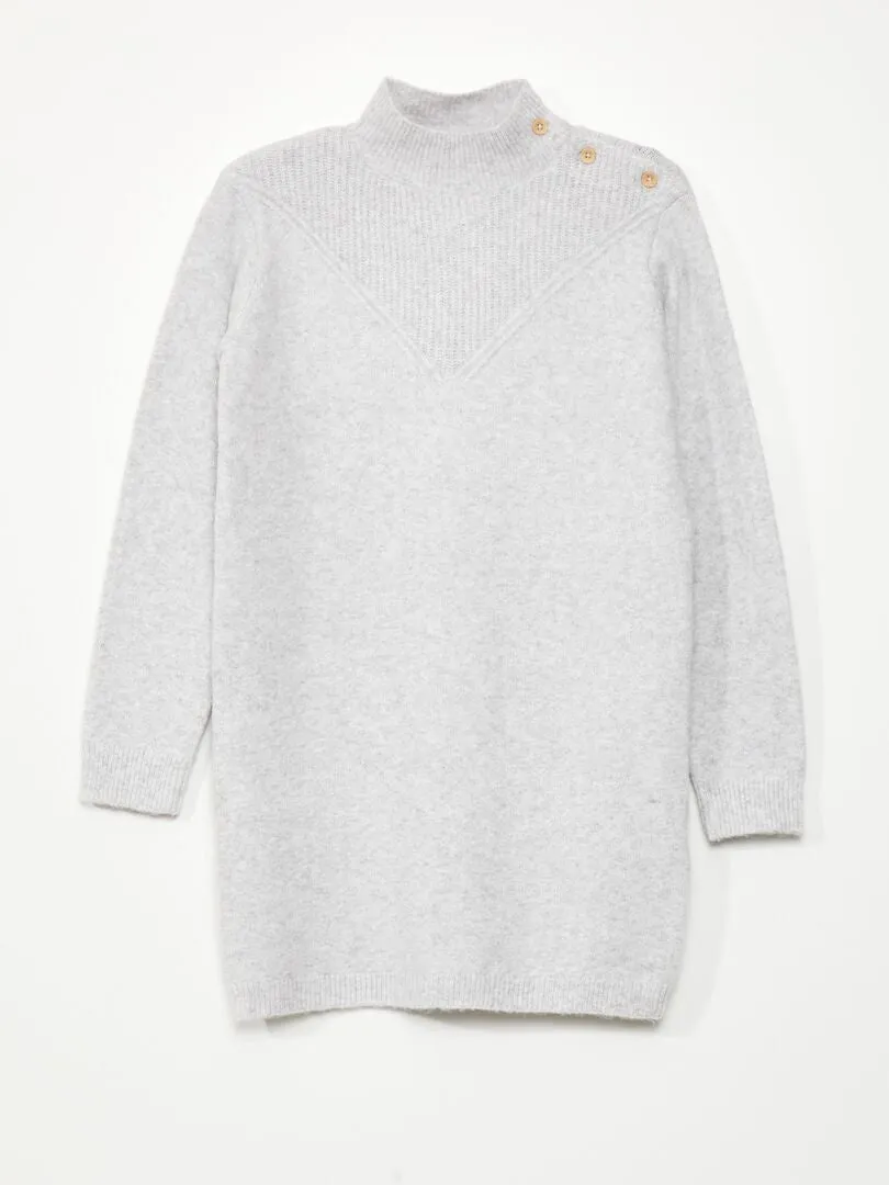 VESTIDO TIPO JERSEY DE PUNTO CON CUELLO ALTO  GRIS