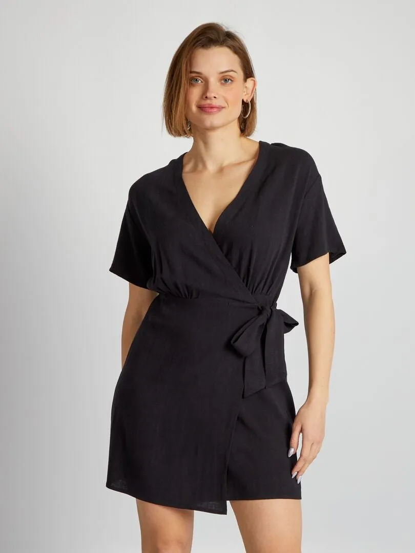 VESTIDO WRAP DE LINO  NEGRO