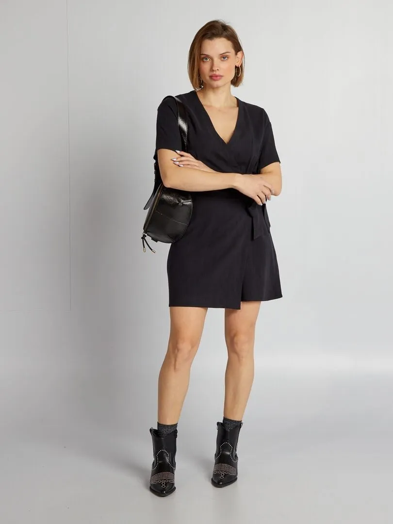 VESTIDO WRAP DE LINO  NEGRO