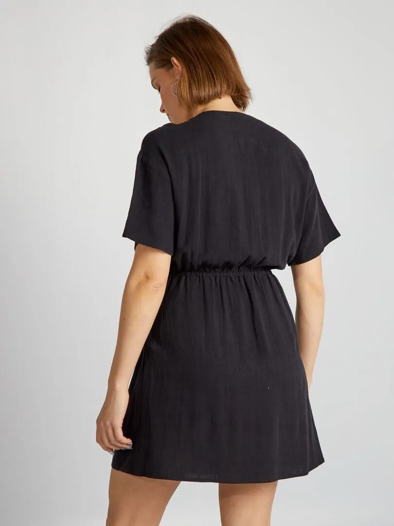 VESTIDO WRAP DE LINO  NEGRO