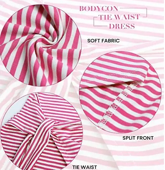 Women's Striped Tank Top Midi Dress Open Back Bow Tie Pleated Dress