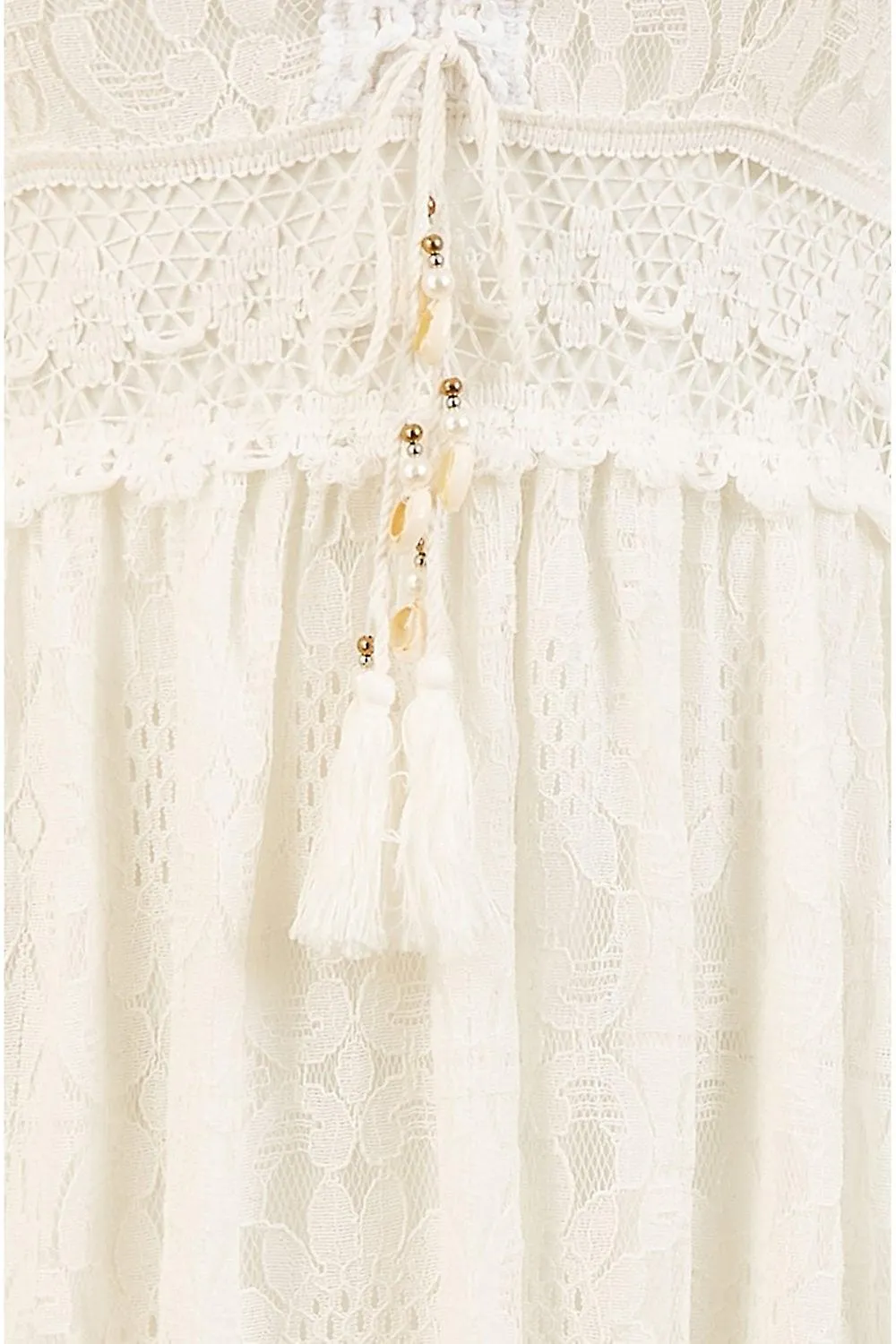 Women's Yumi White Lace Midi Sundress With Tassel Tie And Ruched Back