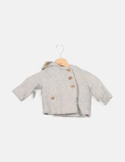 Zara Abrigo gris punto capucha
