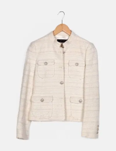 Zara Chaqueta punto blanca glitter