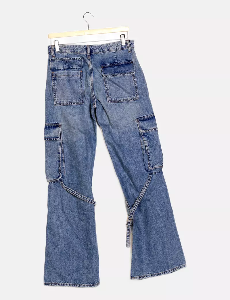 Zara Jeans denim cargo azul